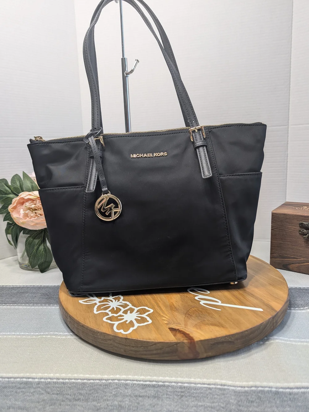 Michael Kors Black Nylon Tote Bag w/ Gold Hardware